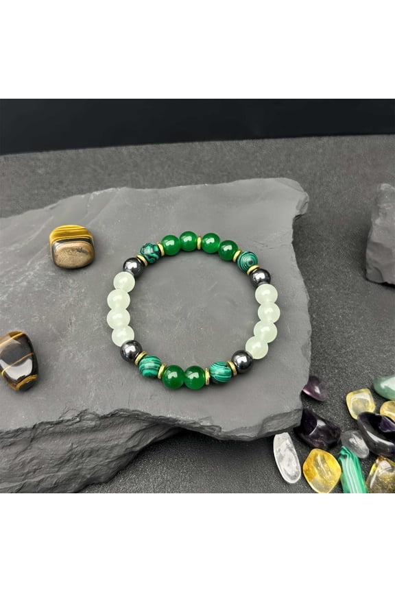 Green Chalcopyrite Malachite Bracelet, Couple Unisex Fashion Bracelet, Natural Stone Energy