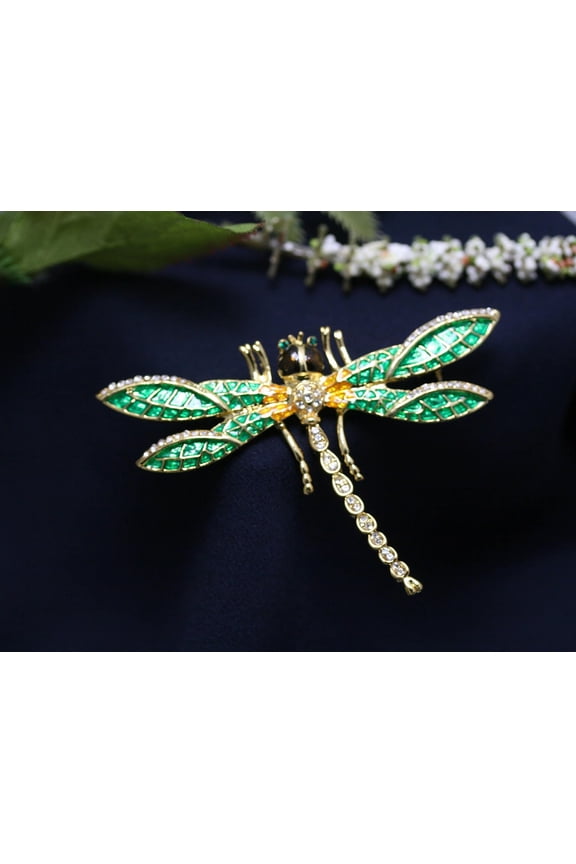 Green Crystal Dragonfly Brooch Pins & Brooches