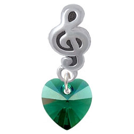 Green Crystal Heart - Clef Note Charm Bead