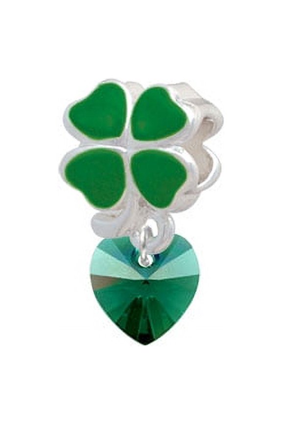 Green Crystal Heart - Green Four Leaf Clover Charm Bead
