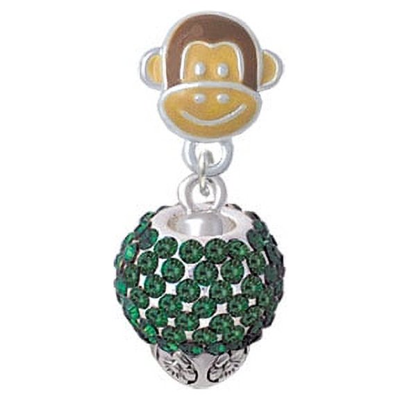 Green Crystal Sparkle Spinner - Monkey Face Charm Bead