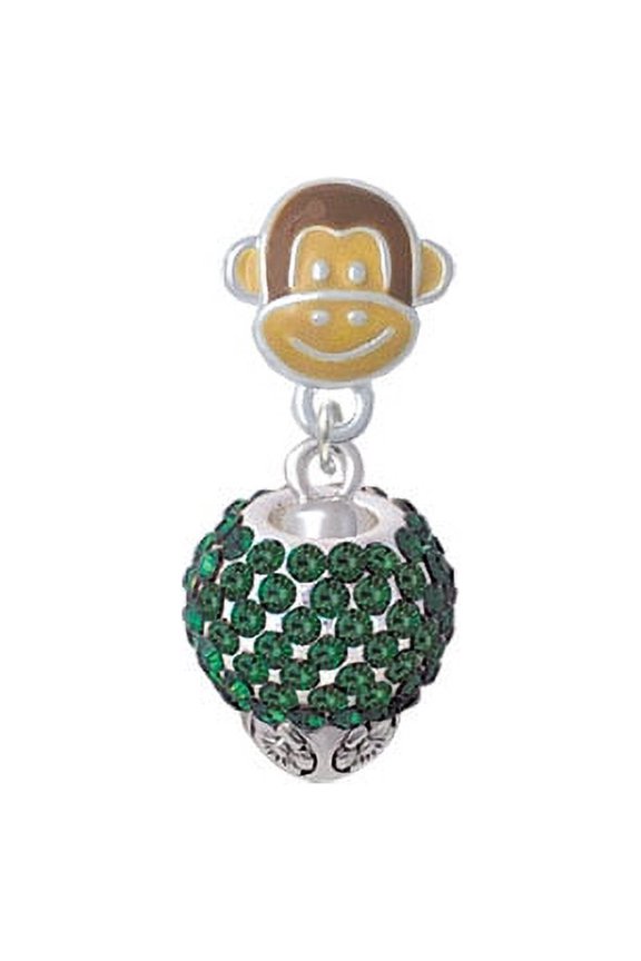 Green Crystal Sparkle Spinner - Monkey Face Charm Bead