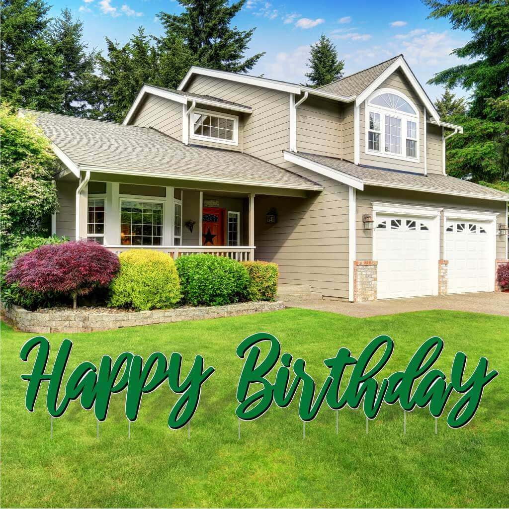 Green Cursive Happy Birthday Quick Set Yard Card Letters