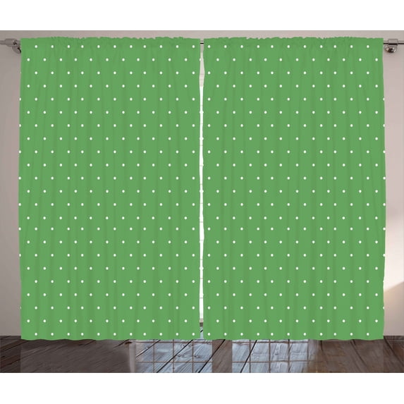Ambesonne Green Curtains 2 Panel Set, 60s Retro Vintage Dots, 108" x 108", Green and White