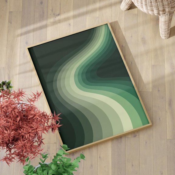 Green Curve Line Abstract Wall Art Modern Minimal Decor, Unframed Paper Print Size 8x12