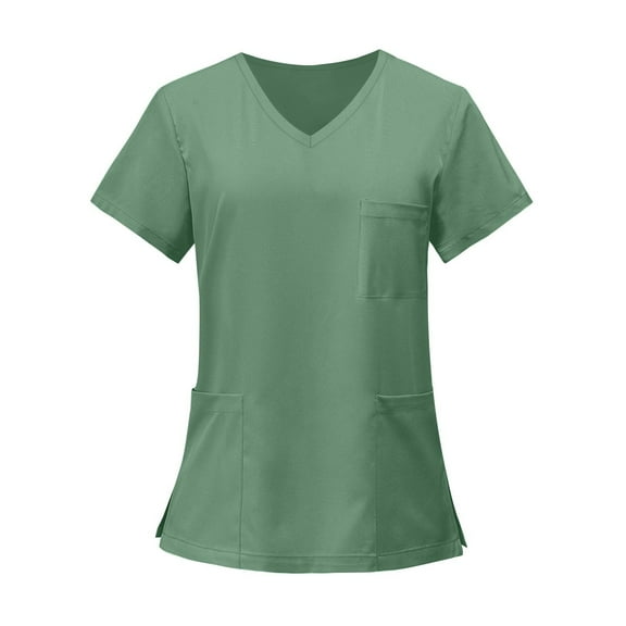 Green Curved V-Neck Scrub Tops for Women – 3 Pockets, Soft Stretch Fabric, & Easy Maintenance 2XL