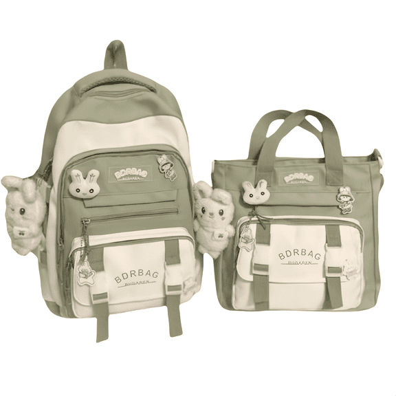 Green Cute Backpack & Tote Duo – School & Outing Ready