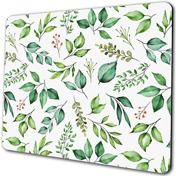 Green Cute Boho Mouse Pad Watercolor Eucalyptus Leaves Decorative Gaming Mousepad Non Slip Rubber Square Small Mouse Pads for Wireless Mouse Computer Laptop Mouse Mat Women Girls Office Desk Deco