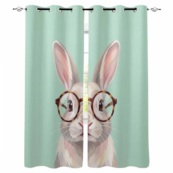 Green Cute Bunny Blackout Curtains 63 Inches Long, Funny Rabbits Modern Art Thermal Insulated Black Out Curtains, Darkening Window Curtain Drapes for Bedroom Living Room 42"x63" 2 Panels