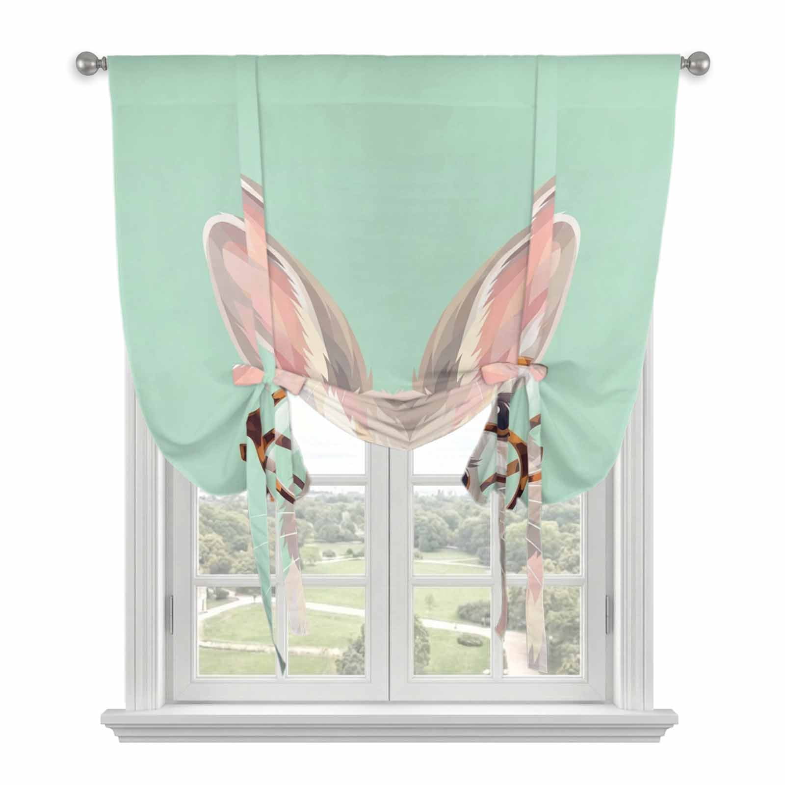 Green Cute Bunny Tie Up Curtains for Windows, Adjustable Balloon Window ...