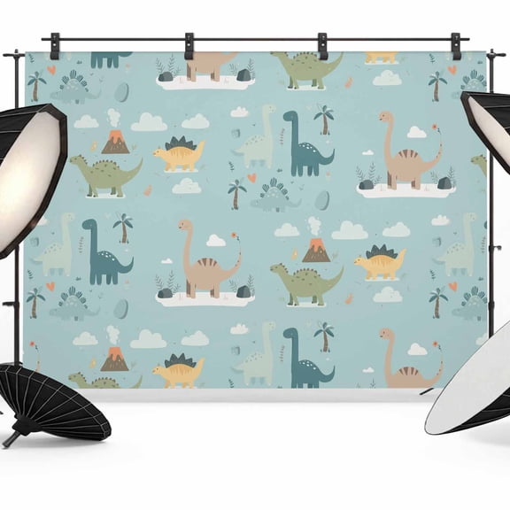 Green Cute Dinosaurs Photography Backdrop 8x6FT, Lovely Colorful Cartoon Animals Tree Cloud Photo Backdrops, Background for Photography Studio Photo Studio Background, Back Drop for Photoshoot
