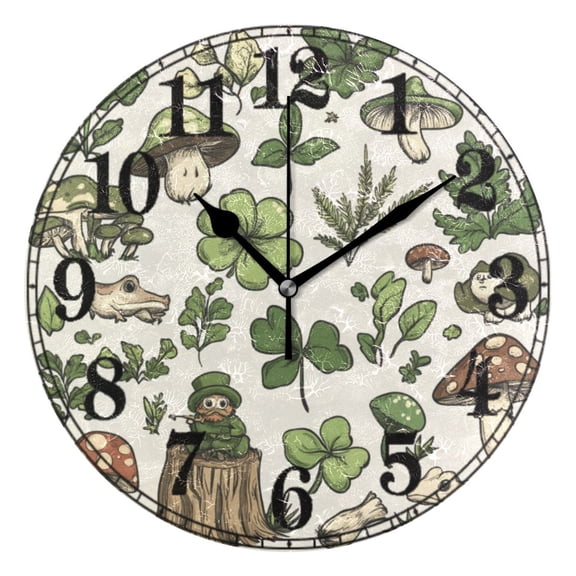 Green Cute Mushrooms Silent Wall Clock 10" Non-Ticking Battery Clock
