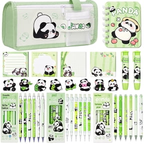 Green Cute Panda Stationery Set Panda Supplies Including Sticky Notes,Mechanical Pencils,Eraser,Notebook,Stickers etc Kawaii Birthday Gifts Classroom Rewards