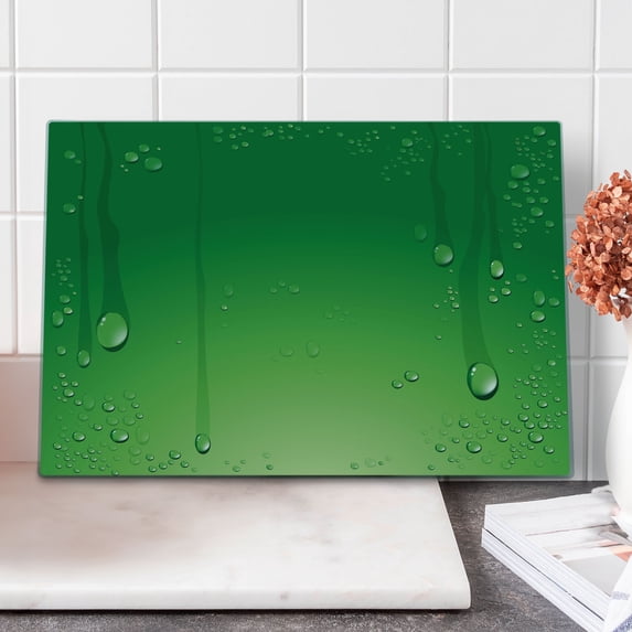Green Cutting Board, Abstract Art Style Vector Illustration of Water Drops Background Print, Decorative Tempered Glass Cutting and Serving Board, Large Size, Fern Green Apple Green, by Ambesonne