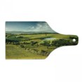 thumbnail image 1 of Green Cutting Board, Scenic Scenery Hilly Landscape with Lake and Blue Cloudy Sky Trees Meadow Countryside, Tempered Glass Cutting and Serving Board, Wine Bottle Shape, Green Blue, by Ambesonne, 1 of 1