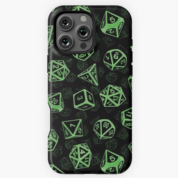 Green D20 Dice Set Pattern Gamer Phone Case for iPhone 16 15 14 13 12 11 Pro Max
