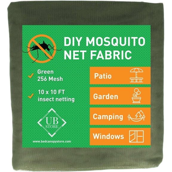 Green DIY Mosquito Net Fabric 10x10 FT – Garden, Patio & Window Insect Netting – Multi-Size Mesh Cover in Green, Black & White for Raised Beds