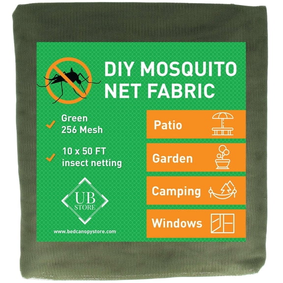 Green DIY Mosquito Net Fabric | 10x50 FT Bug Netting | Insect Cover for Garden, Patio, Outdoor & Windows | Black, White & Green in Multiple Sizes | Raised Bed Screen Mesh Barrier