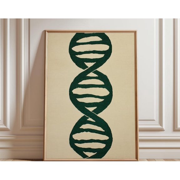 Green DNA Helix Abstract Science Illustration Minimal Geometric Wall Art, Unframed Paper Poster 24x36in