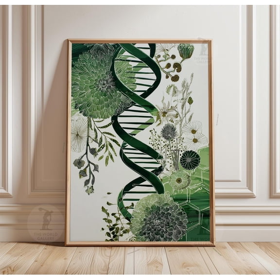 Green DNA Poster Botanical Helix Print Modern Biology Wall Art Nature Science Design