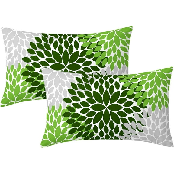 Green Dahlia Pillow Covers 12x20 in Spring Sage Green Geometric Floral Lumbar Bed Throw Pillows Modern Flower Couch Pillow Cases Set of 2 Farmhouse Home Decor for Room Cushion Porch Patio Outdoor