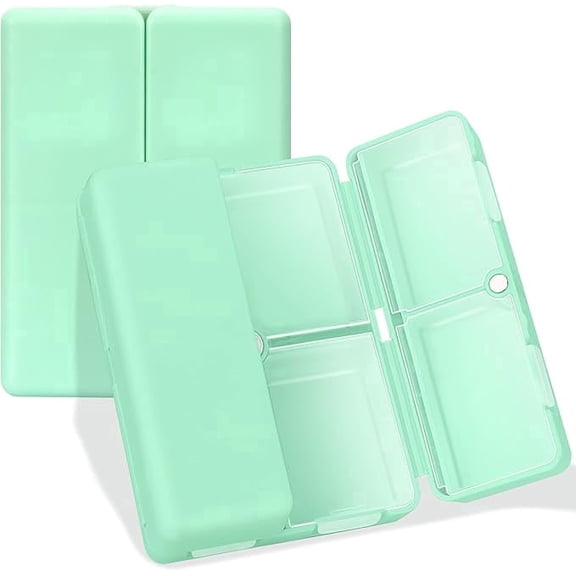 Green Daily Pill Organizer Case - 7 Compartment Folding Pill Box - Portable Travel Medication Organizer for Vitamins Supplements Pills Purse Pocket