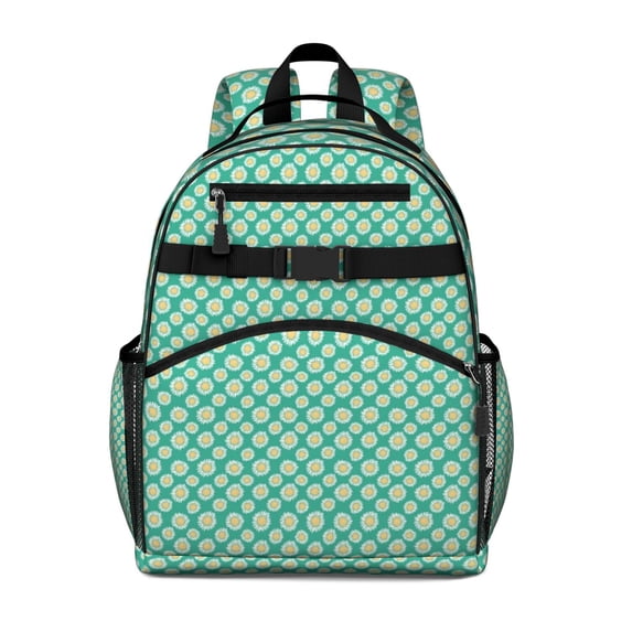 Green Daisy Flower Floral Pattern Backpack for School,Cute School Bag,Schoolbag with Adjustable Shoulder Straps & Padded Back,15.25"x11.5"x5.25"