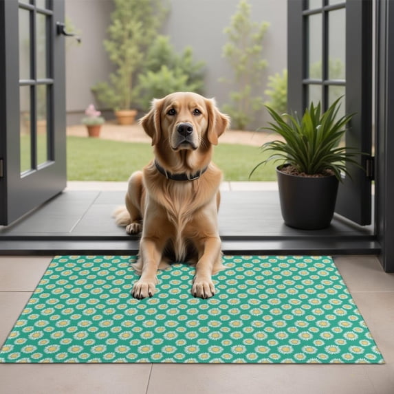 Green Daisy Flower Floral Pattern Door Rugs,Washable Non Slip Door Mats Indoor,Decorative Door Mats,Entry Mat Indoor for Entrance,Bedroom,Kitchen,Bathroom,20"x32"