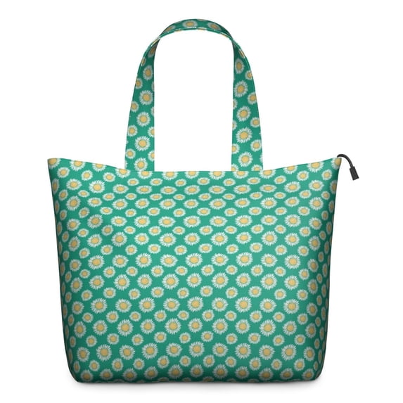 Green Daisy Flower Floral Pattern Travel Tote Bags for Women Carry On,Large Weekender Bags for Women Travel,Multi Functional Duffle Bag for Work,Shopping,Sports