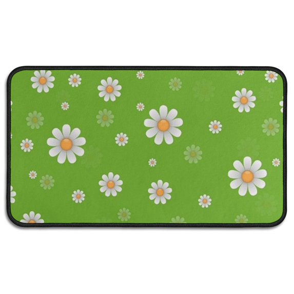 Green Daisy Flower Orange Centers Pattern Door Rugs,Washable Non Slip Door Mats Indoor,Decorative Door Mats,Entry Mat Indoor for Entrance,Bedroom,Kitchen,Bathroom,30"x17"