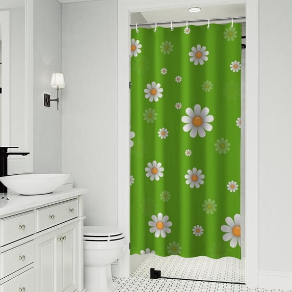Green Daisy Flower Orange Centers Pattern Shower Curtain 36"x72" ,Bathroom Decorative Shower Curtains Set with 12 Hooks,Modern Waterproof Washable Shower Curtain