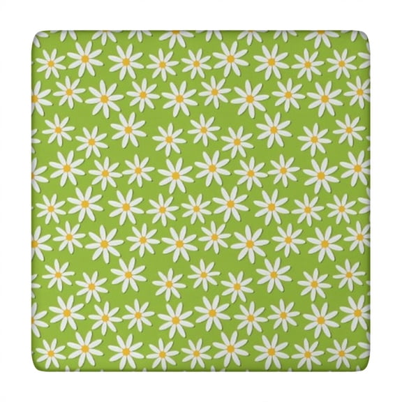 Green Daisy Flower Pattern Square Fitted Tablecloth with Elastic Edge,Square Table Cover,Washable Elastic Table Cover for Home Kitchen Party Decor 34"x34"