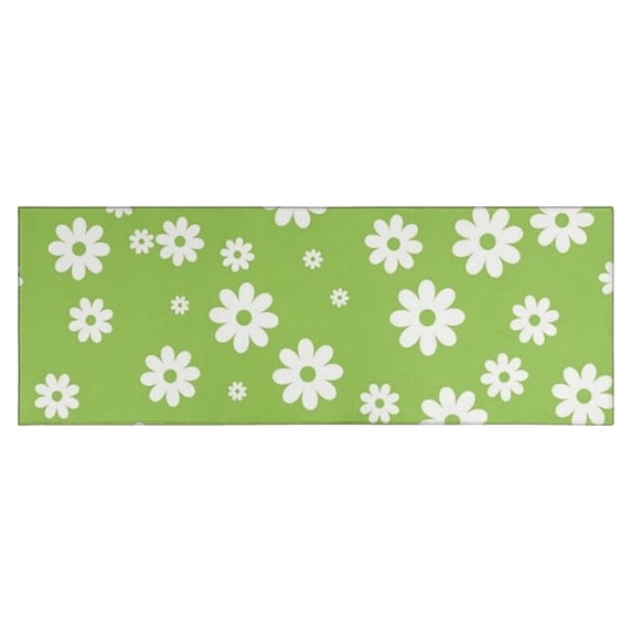Green Daisy Flower White Blooms Pattern Kitchen Rug Mat,Kitchen Runner Rugs Non Skid Washable,Decorative Kitchen Floor Mats for Kitchen,Sink,Laundry,17"X47"