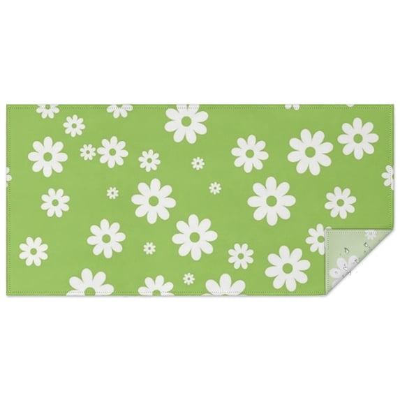 Green Daisy Flower White Blooms Pattern Rectangle Tablecloth 60"x120",Waterproof Polyester Rectangle Table Cloth, Wipeable Spillproof Polyester Tablecloth for Dining, Camping, Indoor and Outdoor