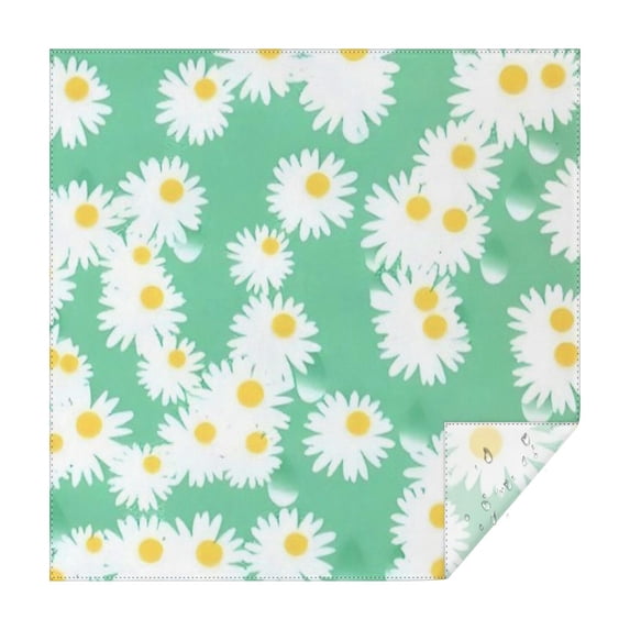 Green Daisy Flower Yellow Centers Pattern Square Tablecloth,Waterproof Square Table Cover,Wipeable Spillproof Washable Table Cover for Home Kitchen Party Decor 52"x52"(132x132cm)