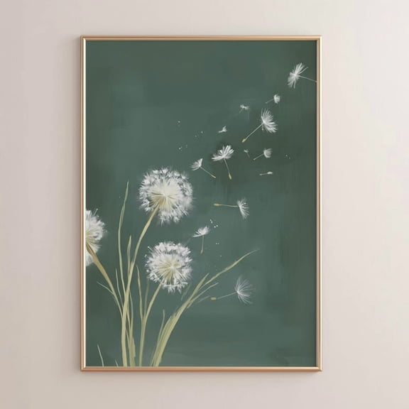 Green Dandelion Poster, Spring Botanical Artwork, Whimsical Printed Flower Wall Art Size 24x36 Unframed Poster