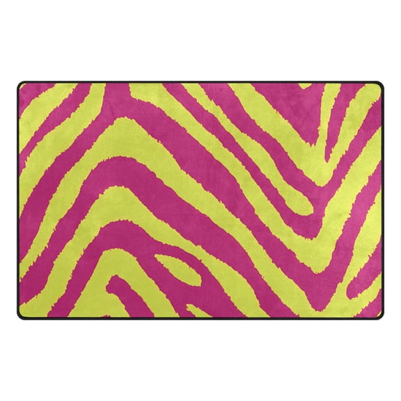 Green Dark Pink Zebra Pattern Memory Foam Area Rug 31"x20" Non Slip, Absorbent, Fade Proof for Living Room, Bedroom, Office