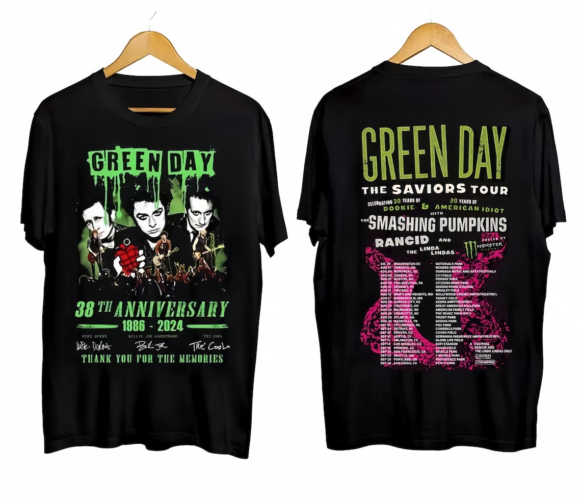 Green Day 2024 Tshirt, Green Day The Saviors Smashing, Green Day The Saviors 2 Side Black T