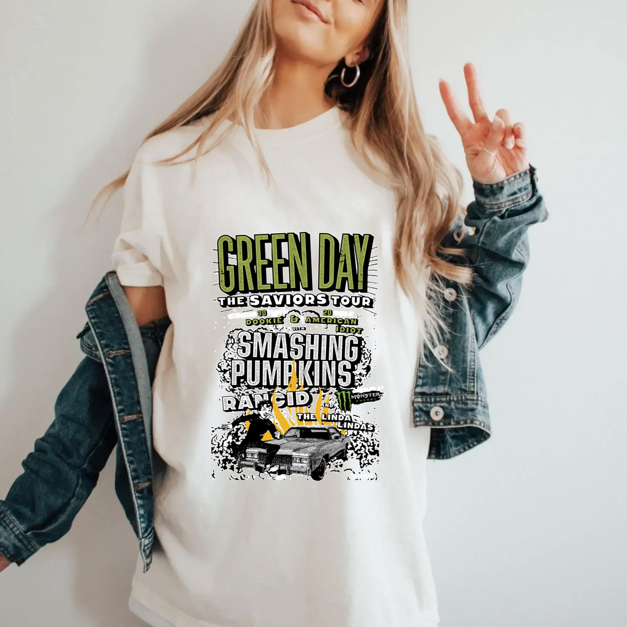 Green Day Band Green Day the Saviors 2024 Tour 2 Sided Tshirt Green