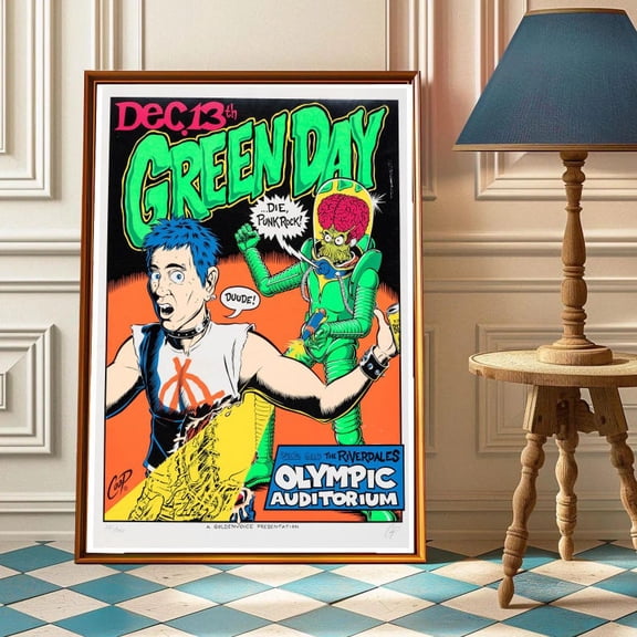 Green Day Concert Poster, Vintage Punk Rock Wall Art Print, December 13th Olympic Auditorium , Size 24x36 Unframed Poster