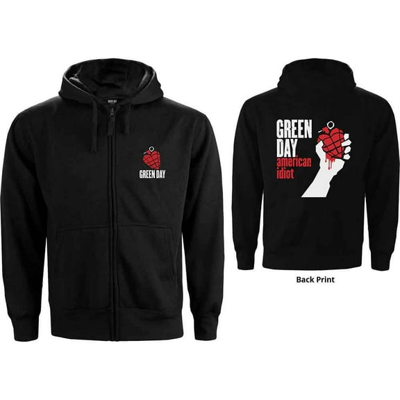 Green Day Unisex Zipped Hoodie Sweatshirt American Idiot (Back Print) (X-Large)