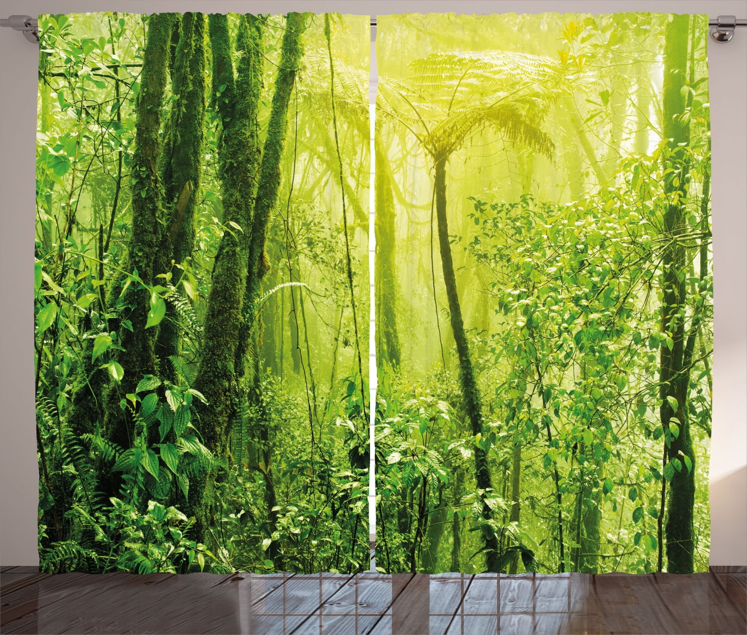 Tropical Green Polyester Light-Filtering Curtain Panels