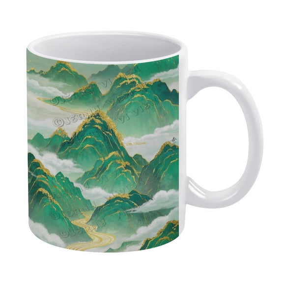 Green Decor Mountain Themed 11 oz Coffee Mug - Ceramic, Tea Mug and Coffee Cup for Nature Lovers