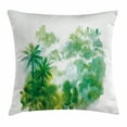 thumbnail image 1 of Green Decor Throw Pillow Cushion Cover, Abstract Watercolor Image of Forest Palm Trees Print, Decorative Square Accent Pillow Case, 16 X 16 Inches, Forest Green Light Green and White, by Ambesonne, 1 of 2