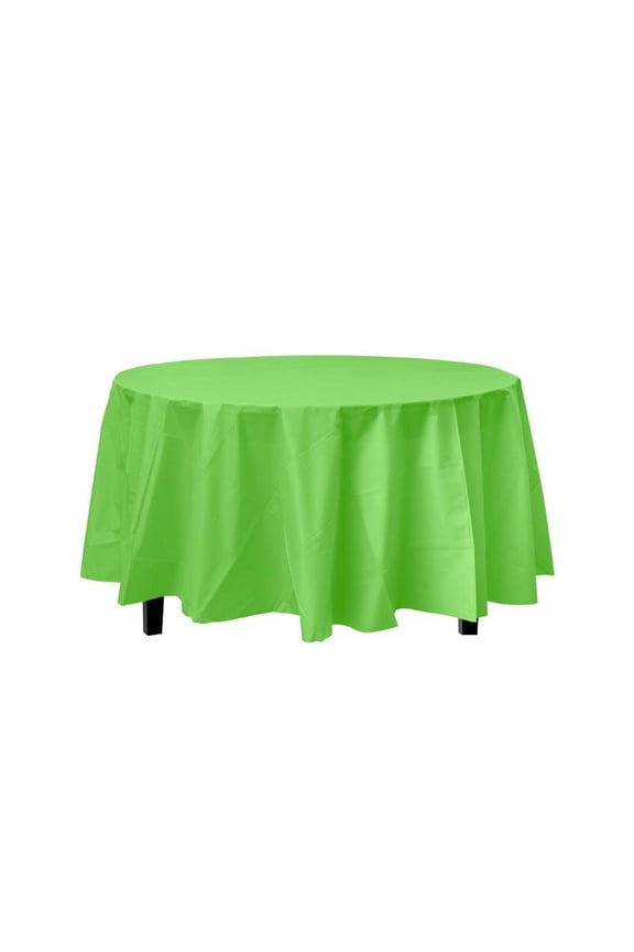Green Decorations | Round Lime Green Table Cloth | Round Plastic Table Cover - Lime Green - 84in. - 1 Piece (fdp91029)