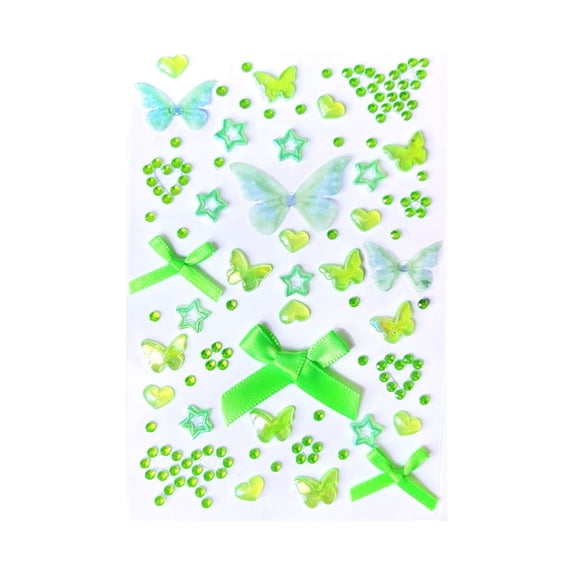 Green Decorative Face, 5 Inch Glitter Rhinestone with Bow Accents Waterproof Face Gems for Women and Teens for Festival Concert and Prom, 1 Pack
