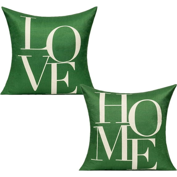 Green Decorative Pillow Covers 18x18 Set of 2 Farmhouse Decor Housewarming Gifts Quote Cases Words Outdoor Cushion for Couch Sofa Bed Bedroom New Home,Love Home