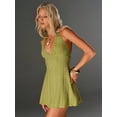 thumbnail image 1 of Green Deep V-Neck Halter Mini Dress With Hollow-Out Jacquard Pattern, Vacation Style Spring Summer, 1 of 7