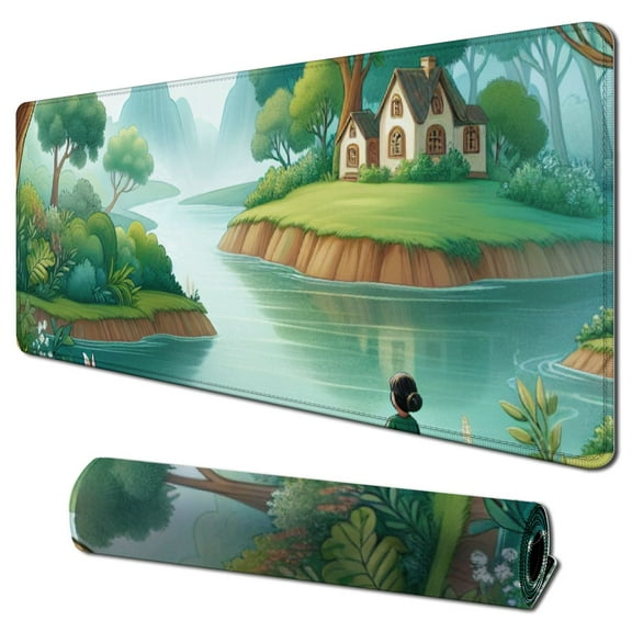 Green Desk Mat Cute Mouse Pad Japanese, and Keyboard Mat, Aesthetics Large Mousepad XXL Gaming Desk Pad XL Office Home Decor for Women Girls Keyboard Pad
