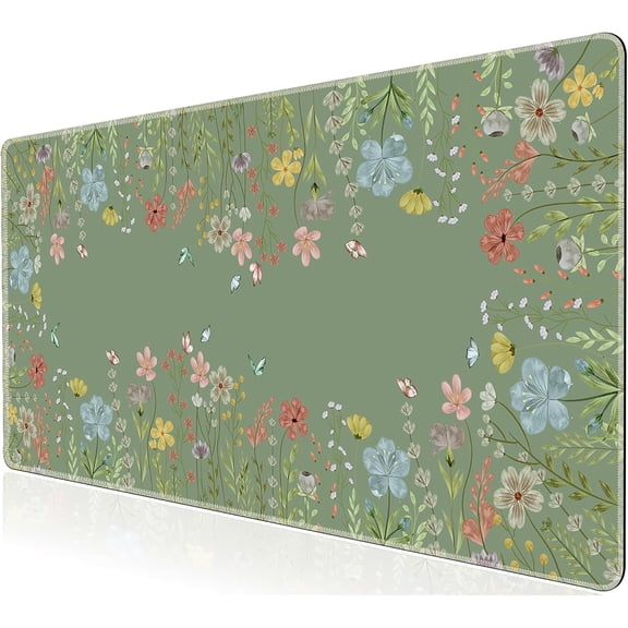 Green Desk Mat for Keyboard and Mouse,XXL Large Mouse Pad Non-Slip Keyboard Pad Waterproof Desktop Mat for Laptop Computer Work Game Home Office-Green Floral